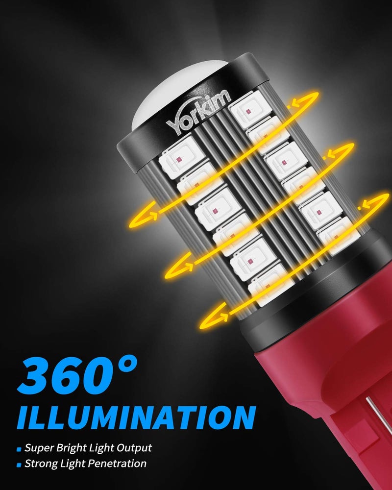 Yorkim مصباح يوركيم 7440 LED أضواء حمراء ساطعة، مصابيح LED T20، 7443 LED، 7441 LED، W21W LED، 7444 مصابيح، للإضاءة الخلفية/الاحتياطية/فرامل - 5730 33 SMD عبوة من 2 - Image 3